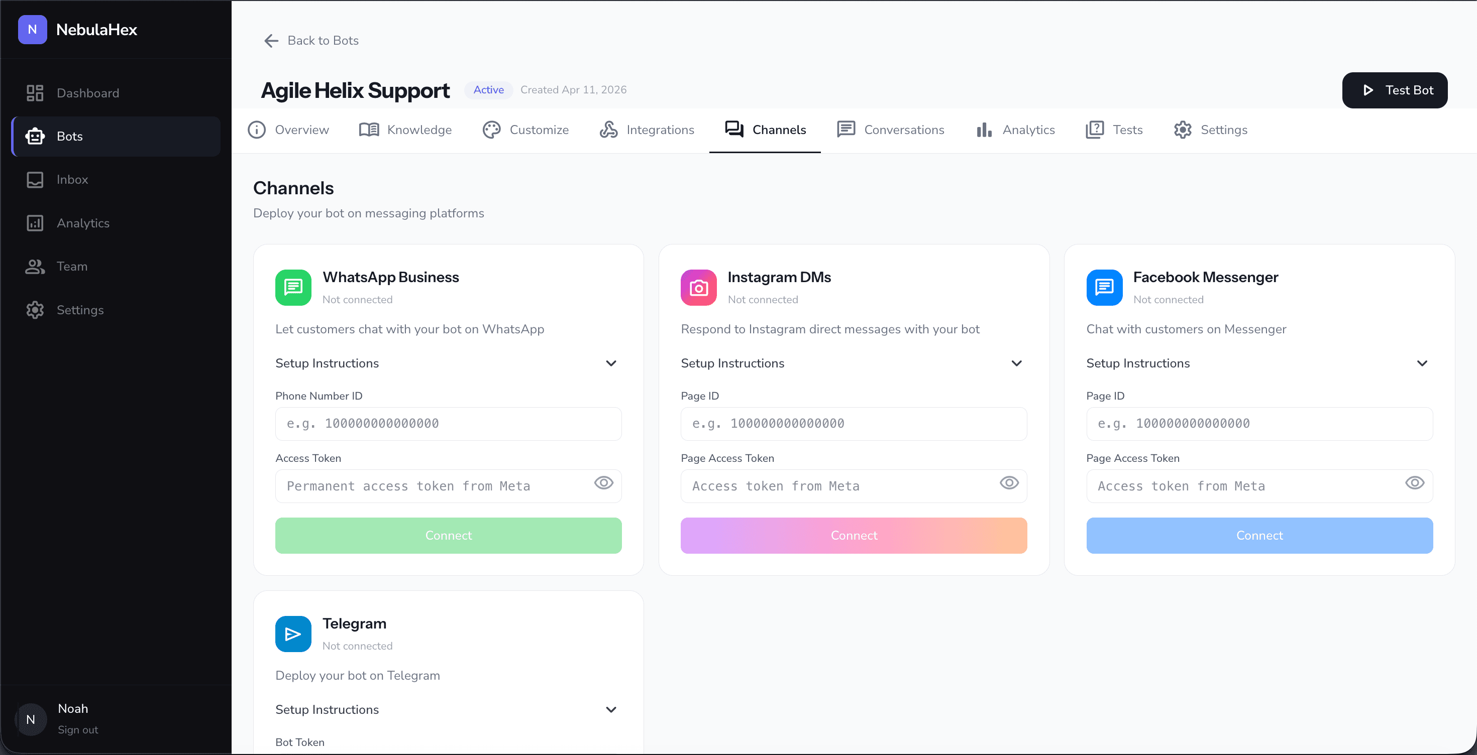 Channels — NebulaHex product screenshot