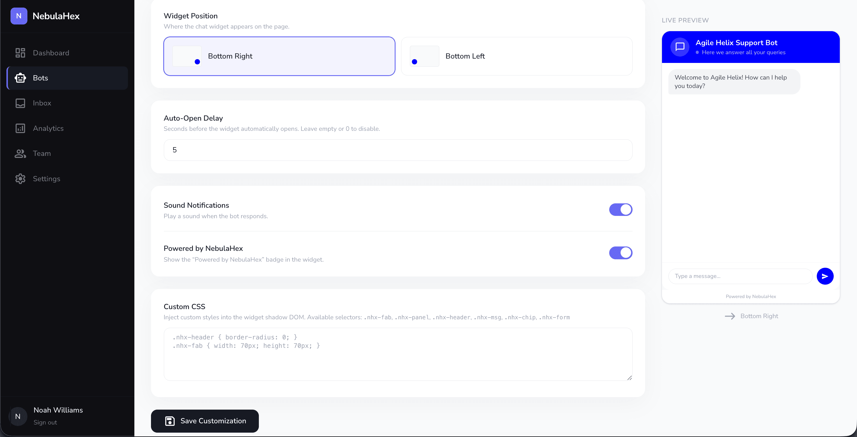 NebulaHex widget customization — advanced options