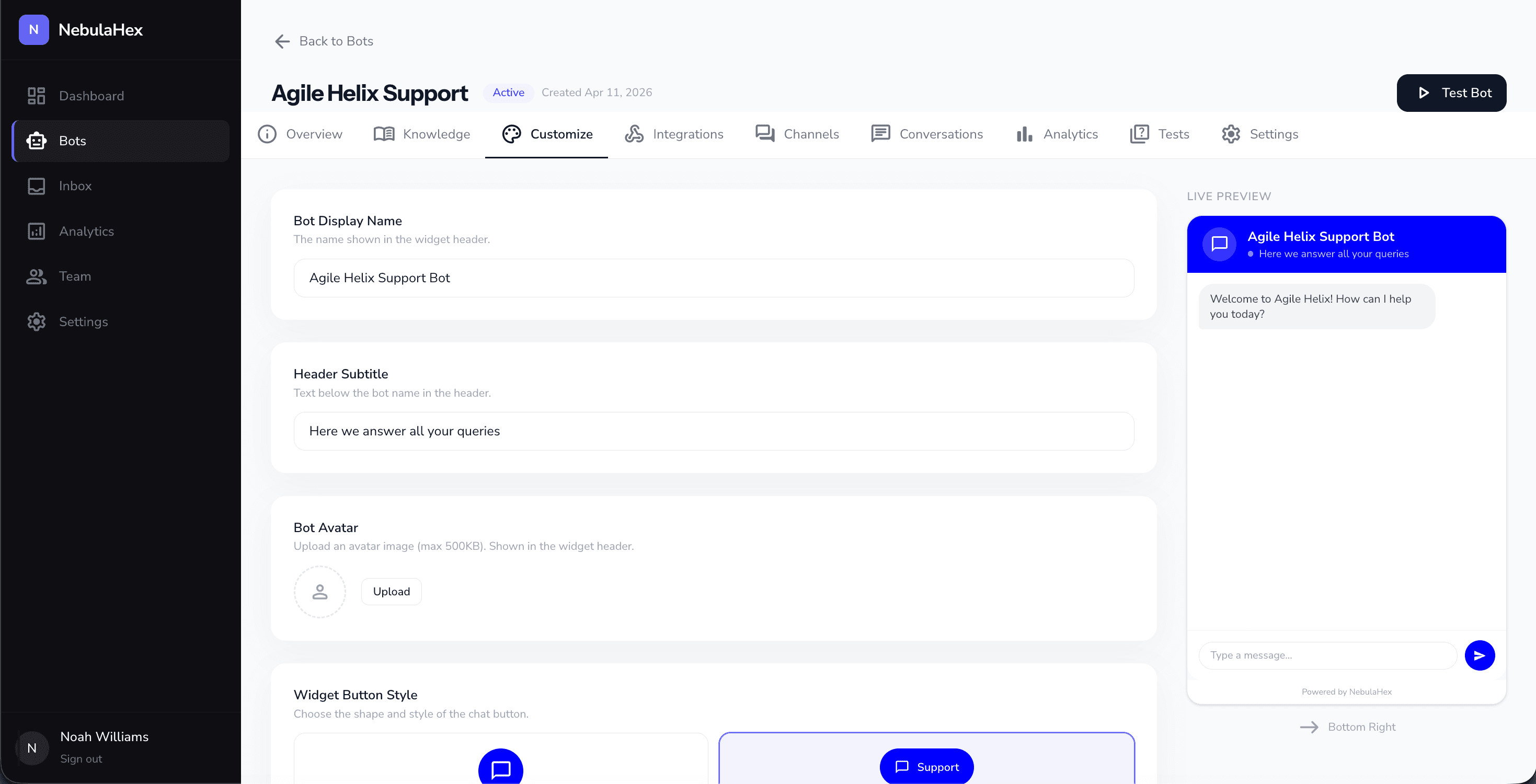 NebulaHex widget customization — colors and branding
