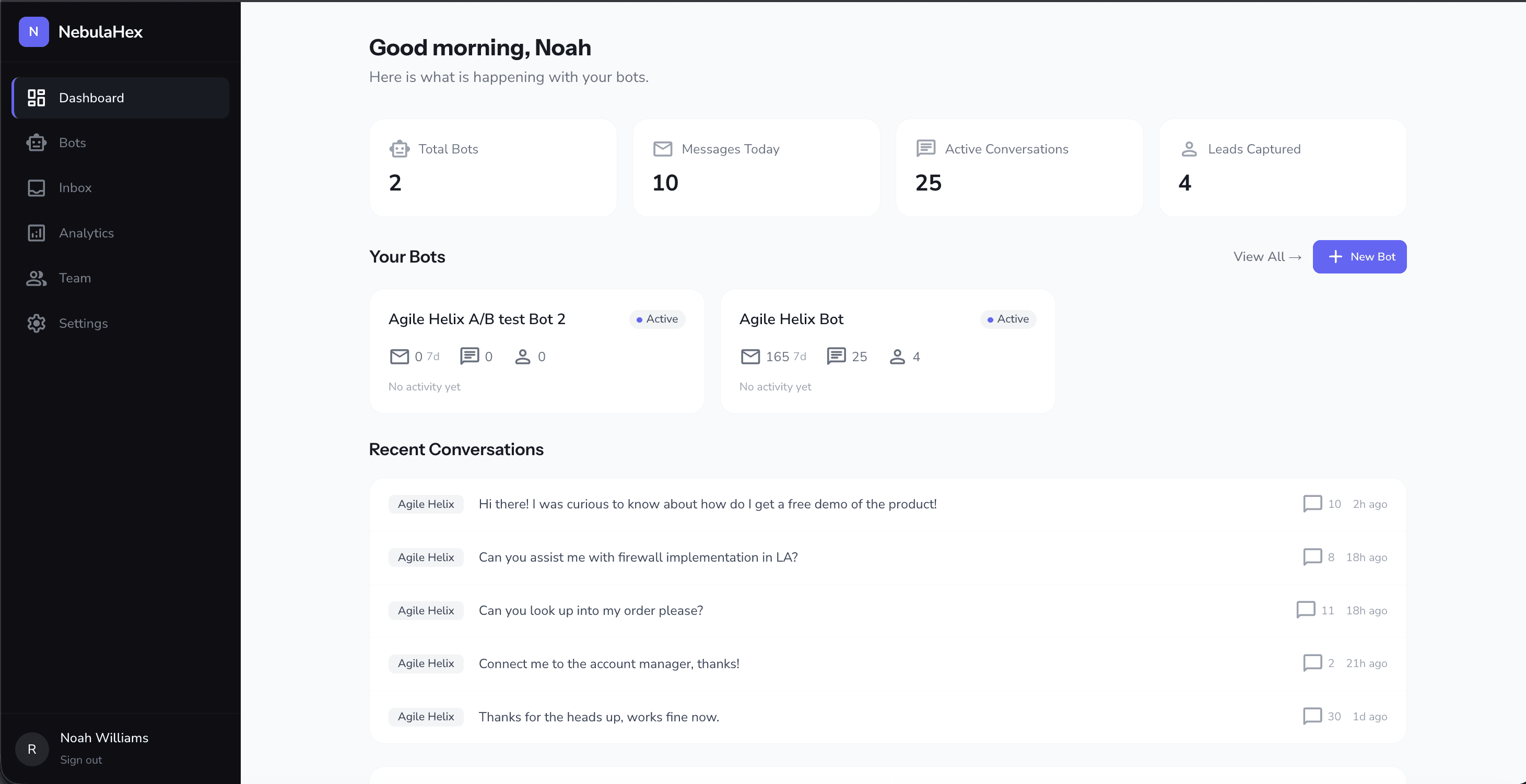 Dashboard — NebulaHex product screenshot